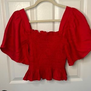 Lulus Your Sunshine Smocked Flutter Sleeve Top (L)